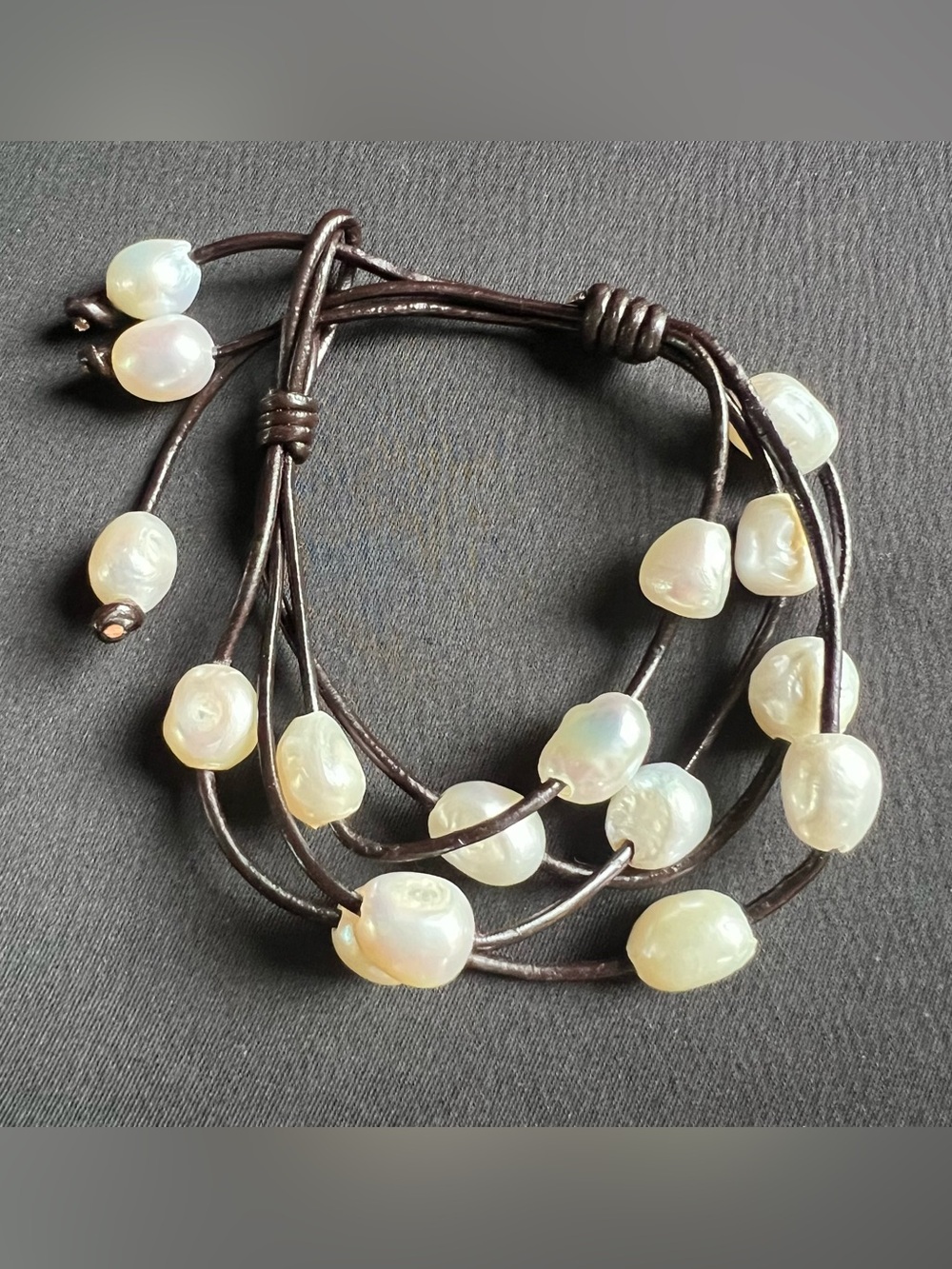 Baroque Pearl Wrap Bracelet/Multistrand Leather Bracelet/Pearl Jewelry EUC